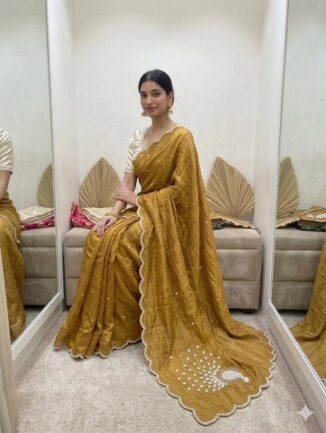 Golden Peacock Saree with Stitched Blouse