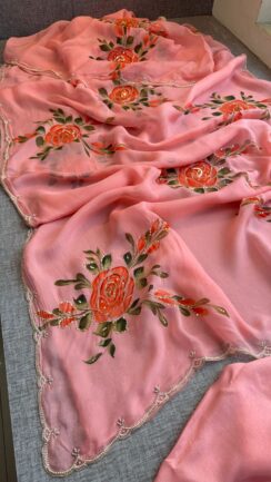 Hand-Painted Organza Silk Saree – A Canvas of Timeless Elegance