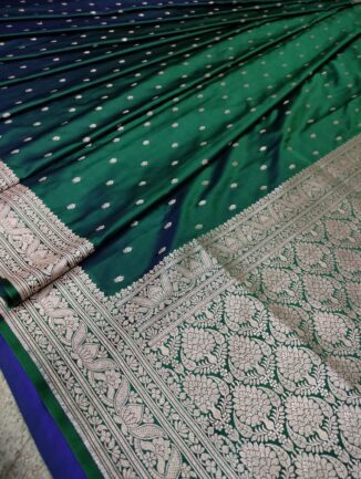 Deep Green & Blue Shot Banarasi Mashru Silk Saree