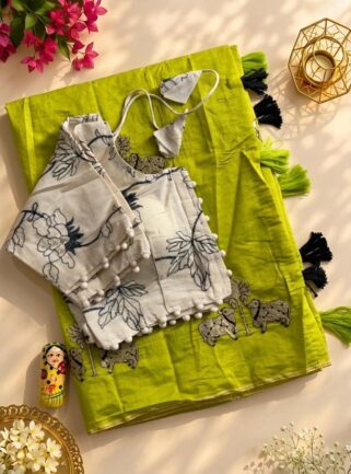 Premium Chanderi Cotton Saree with Stitched Blouse