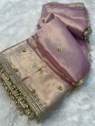 Ghoongru Collection – Baby Pink Banarasi Glass Tissue Saree